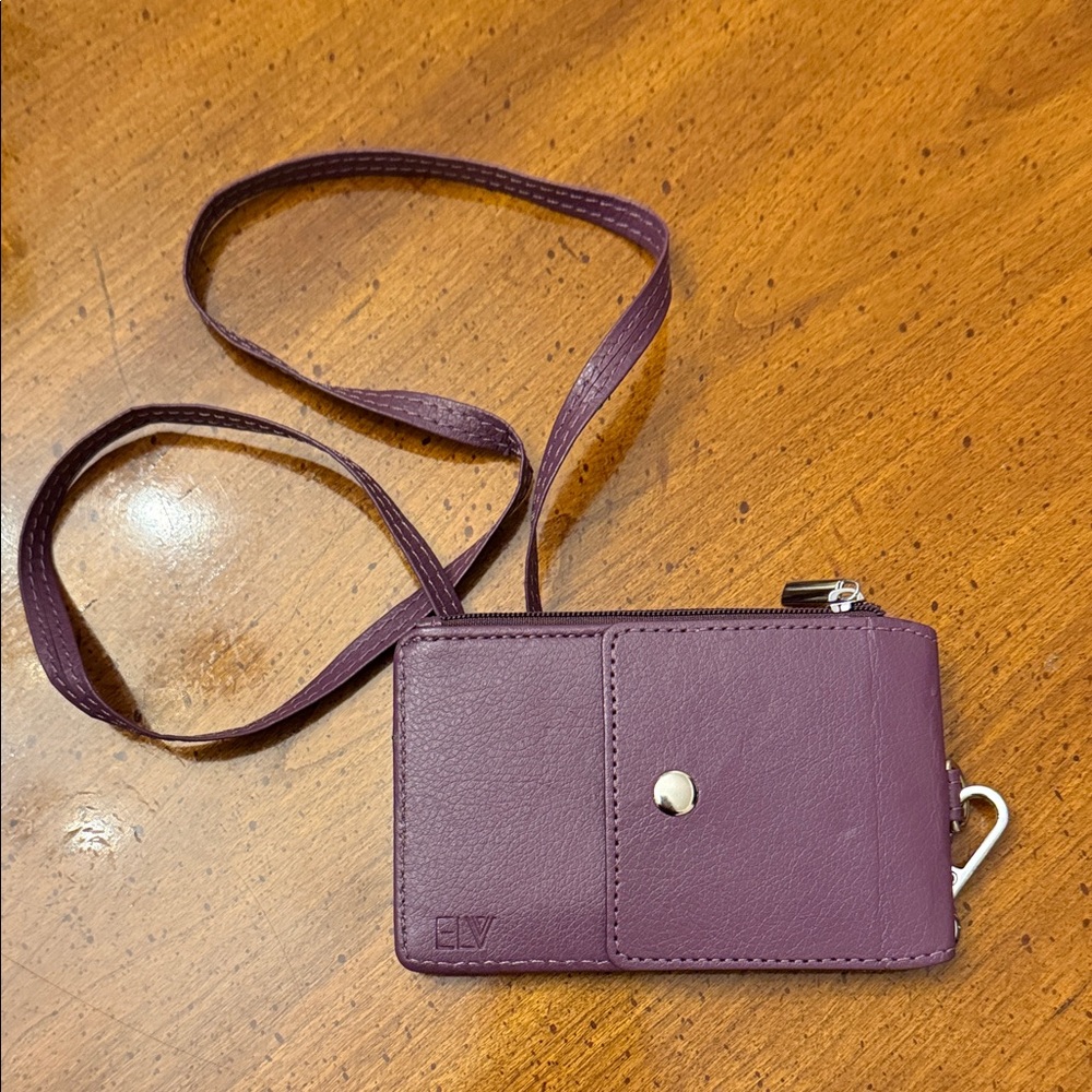 Purple Leather Card Holder with Strap